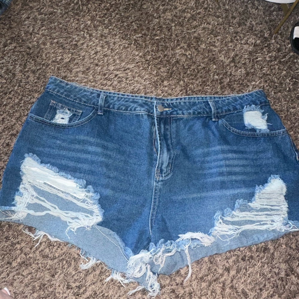 SHEIN Blue Distressed Jean Shorts